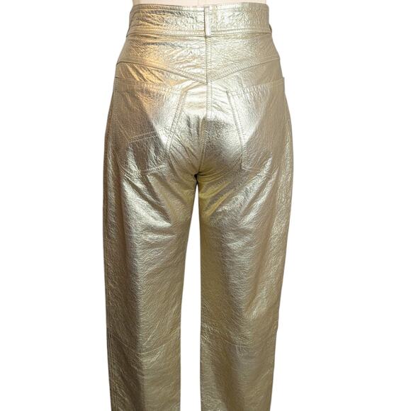 80'S  LIANNE BARNES  Vintage Rocker  Gold Metallic Leather Pants 2 - Picture 2 of 3